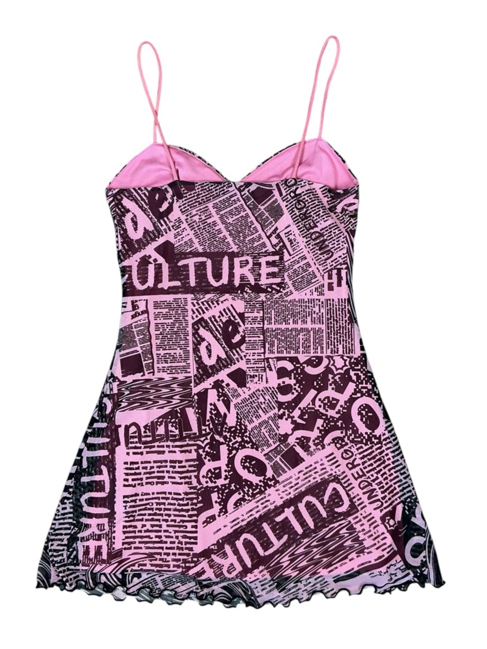 Urban Outfitters Pink Newspaper Print Mesh Mini Dress XS - Picture 2 of 6